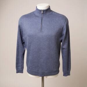Peter Millar Shirt Sz XL Crown Crafted Blue Cashmere Silk 1/4 Zip Pullover